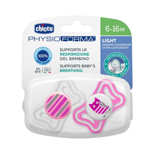 Chupetes Extra Livianos - Physio Light 6-16M Silicona Nena 2u