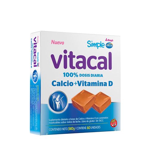 Simple Vitacal Calcio + Vitamina D 60 Caramelos Masticables Dulce de Leche