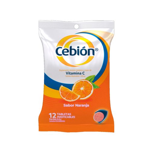 Suplemento Dietario Cebión Vitamina C Tableta Masticable Sabor Naranja 12u