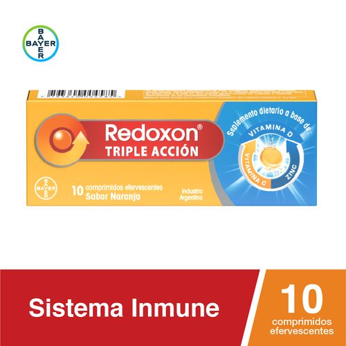 Redoxon Triple Acción Suplemento Dietario A Base De Vitamina C, Vitamina D Y Zinc x 10 Comprimidos Efervescentes Sabor Naranja