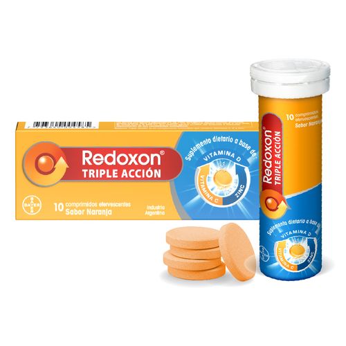 Redoxon Triple Acción Suplemento Dietario A Base De Vitamina C, Vitamina D Y Zinc x 10 Comprimidos Efervescentes Sabor Naranja
