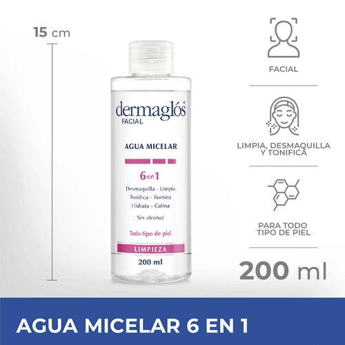 Agua Micelar 6 En 1 Dermaglos 200ml