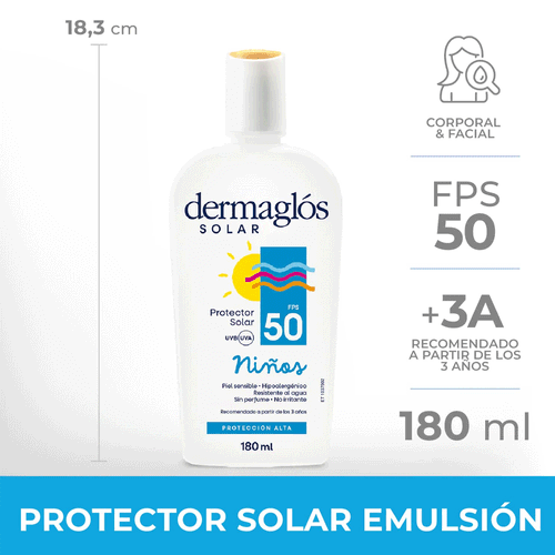 Protector Solar Niños FPS 50 Dermaglos x 180ml