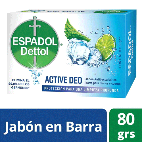 Jabón En Barra Espadol Dettol Active Deo 80g