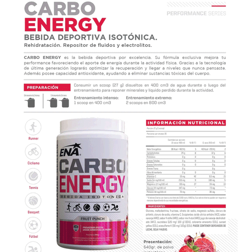 Bebida Deportiva Isotónica Carbo Energy Fruit Punch 540g