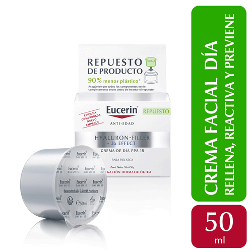 Crema Facial Hyaluron-Filler + 3x Effect Día Piel Seca FPS15 - Repuesto 50ml