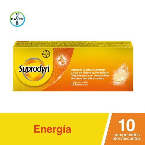 Suplemento Dietario A Base De Vitaminas Y Minerales Sabor Naranja Supradyn 10 Comprimidos Efervescentes