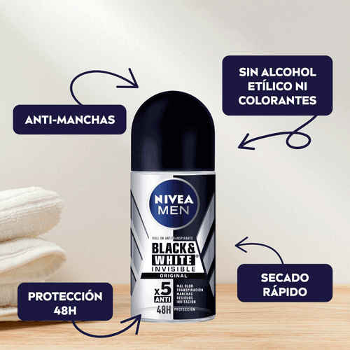 Antitranspirante Roll-On Invisible Black & White Nivea 50ml