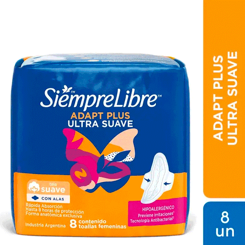 Toallas Femeninas Siempre Libre Adapt Plus Ultra Suave 8 u
