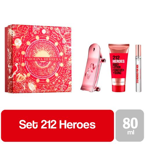 Set 212 Heroes Eau De Parfum 80ml + Eau De Parfum Roll-On 10ml + Loción Corporal 100ml
