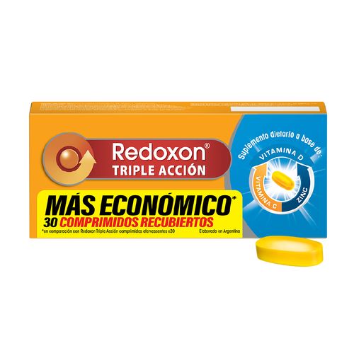 Redoxon Triple Acción Suplemento Dietario a base de Vitamina C, Vitamina D y Zinc x 30 Comprimidos Recubiertos