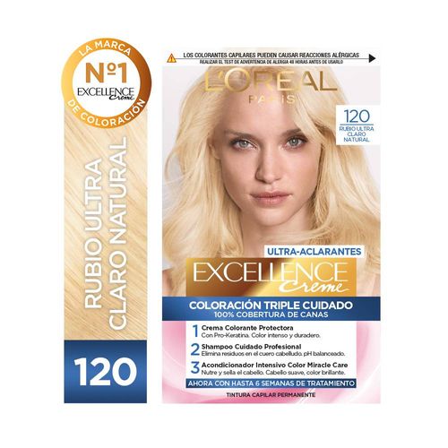 Tintura Permanente Excellence Creme De Loreal París 120 Rubio Ultra Claro Natural 47gr