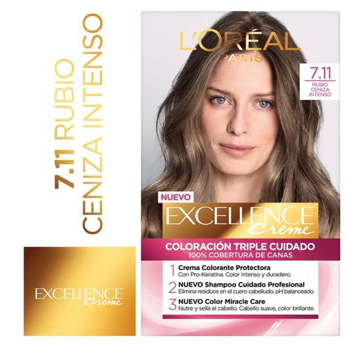 Tintura Excellence Creme L'Oréal París 7.11 Rubio Ceniza Intenso