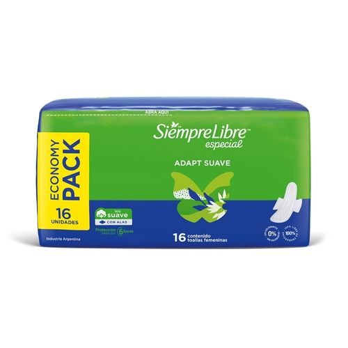 Toallas Femeninas Adapt Suave Siempre Libre 16u