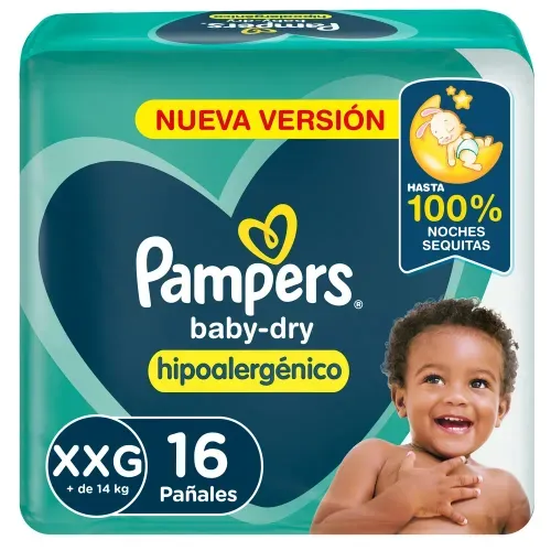 Pañales Baby-dry Hipoalergénico Pampers XXG 16u