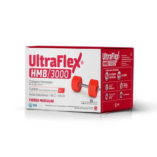 Ultraflex Hmb 3000 Colágeno Polvo 15 Sobres Frutos Rojos