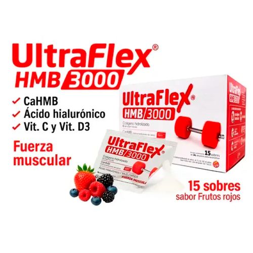 Ultraflex Hmb 3000 Colágeno Polvo 15 Sobres Frutos Rojos