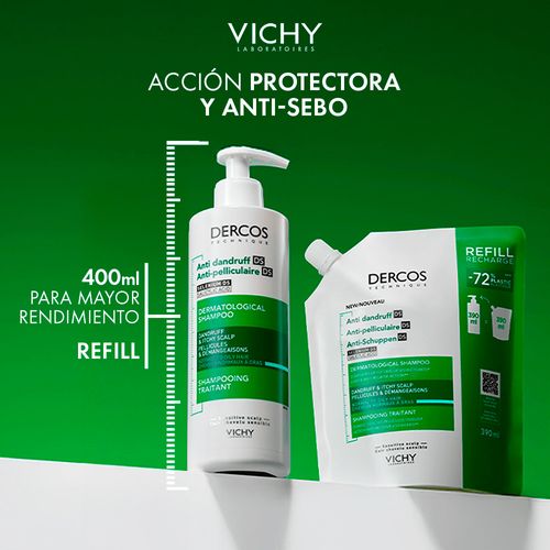 Recarga Vichy Dercos Shampoo Anticaspa Cabello Normal A Graso 390ml
