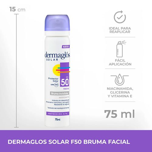 Protector Solar Facial en Bruma Dermaglos FPS 50 75ml