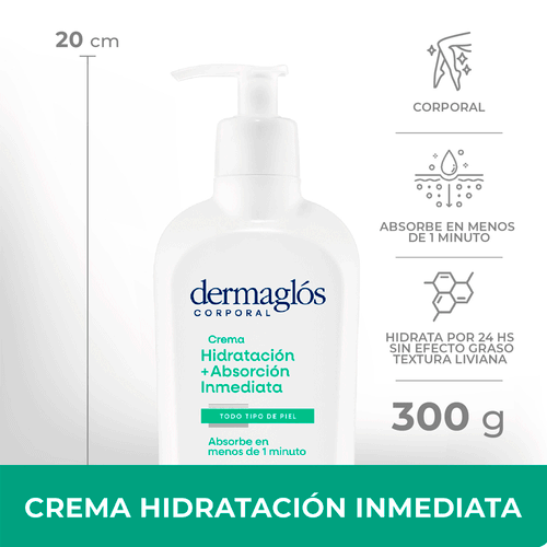 Crema Corporal Hidratación + Absorción Inmediata Dermaglos 300g