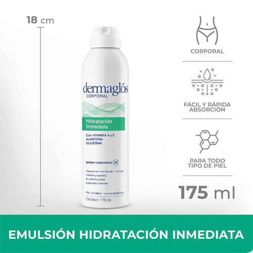 Emulsión Corporal Hidratación Inmediata en Spray Continuo Dermaglos 175ml