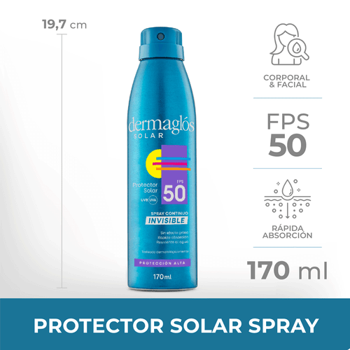 Protector Solar FPS 50 Spray Continuo Invisible Dermaglos 170ml