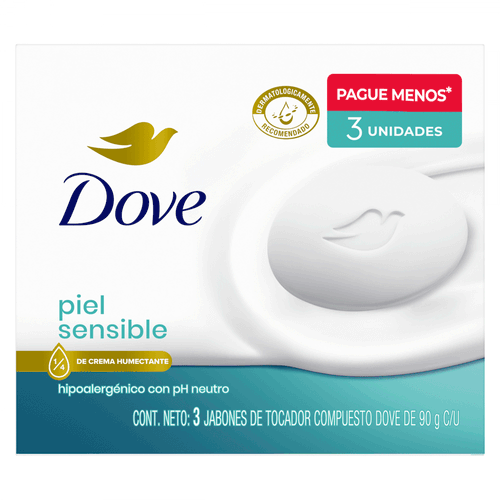 Jabón en Barra Piel Sensible Dove 3x 90g