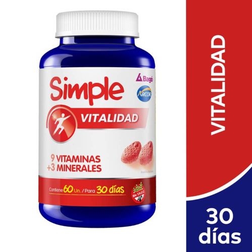Pastillas de Goma Simple Vitalidad 9 Vitaminas 3 Minerales Bagó 60u