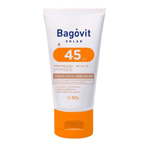 Protector Solar Facial Bagovit FPS 45 con Color 50g