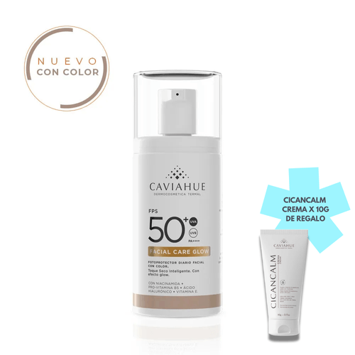 Protector Solar Facial FPS 50+ Care Glow Caviahue Con Color 50g