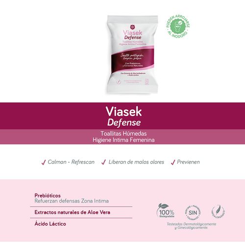 Toallitas Humedas Intimas Femeninas Viasek Defense 16u