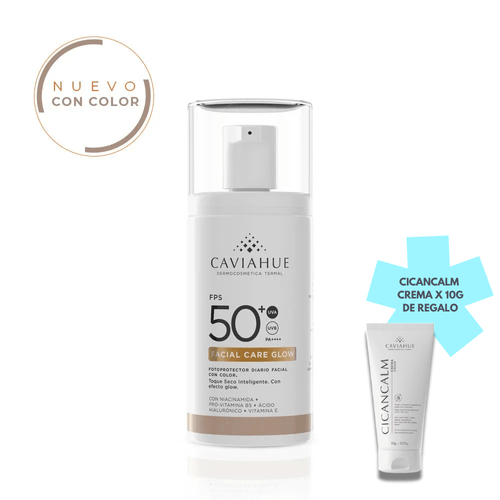 Protector Solar Facial FPS 50+ Care Glow Caviahue Con Color 50g