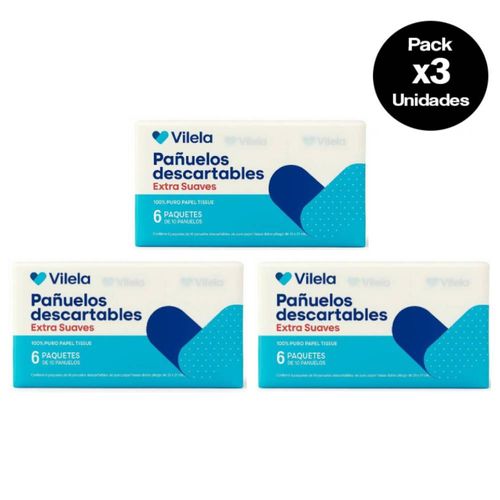 Pack x3 Pañuelos Descartables Extra Suaves Vilela 6x10u