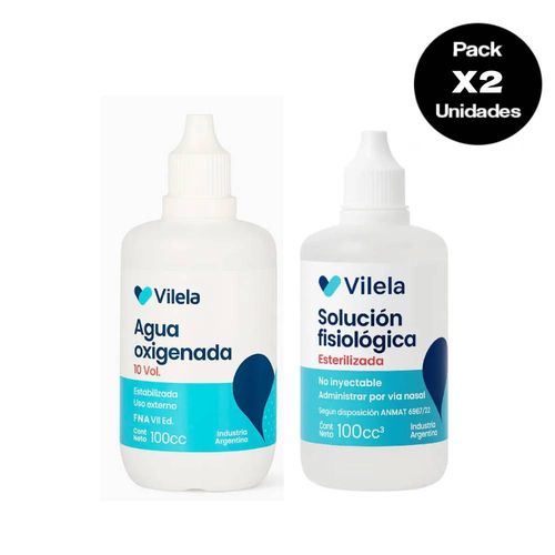 Pack Solución Fisiológica100ml + Agua Oxigenada Vilela 100cc