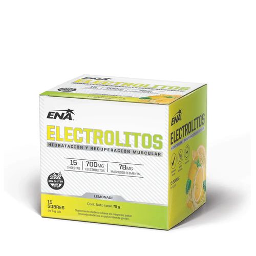 Electrolitos ENA Hidratación y Recuperación Muscular Sabor Limonada 15 Sobres