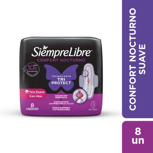 Toallas Femeninas Siempre Libre Confort Nocturno Suave 8u