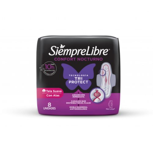 Toallas Femeninas Siempre Libre Confort Nocturno Suave 8u